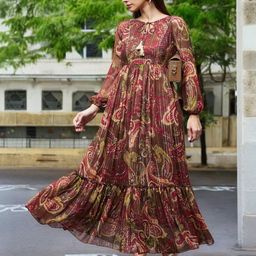 Miss Chase Floral Print Tie-Up Neck Bell Sleeve Chiffon A-Line Maxi Dress-picture-27