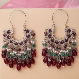 KARATCART Silver Plated Kundan Oxidised Drop Earrings-26