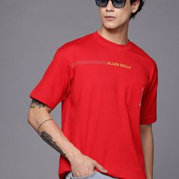 Allen Solly Printed Detail Drop-Shoulder Sleeves Pure Cotton T-shirt-image-3