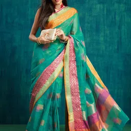 RACHNA Geometric Printed Woven Design Dharmavaram Saree-7