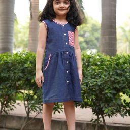 White Dahlia Girls Pocket Detailing Denim Shirt Dress-image-81