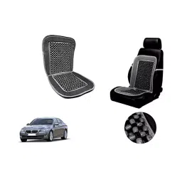 Auto Pearl Car Wooden Bead Seat Cushion with Grey Velvet Border Compatible for BMW 525i-15