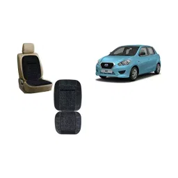 Auto Pearl Car Wooden Bead Seat Cushion with Grey Velvet Border Compatible for Datsun Go 2 Pcs-2