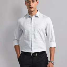 AD By Arvind Men Spread Collar Micro Checks Striped Cotton Casual Shirt-image-28