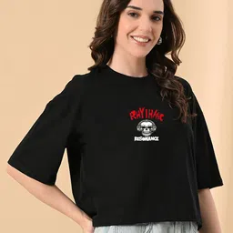 OWL MINK Women Printed Pure Cotton T-shirt-image-45