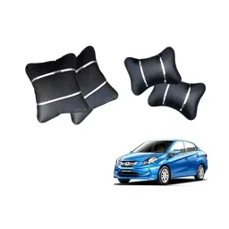 Auto Pearl Black and Silver Color Neck Rest with Cushion Set of 4 Pcs Compatible for Amaze Type-1-11