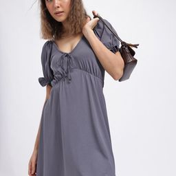glitchez Rib Thrills Tie-Up Detail Ruched Styled Back Empire Mini Dress-image-23