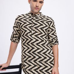 Anouk Rustic Chevron Striped Band Collar Roll-Up Sleeves Straight Kurta-picture-40
