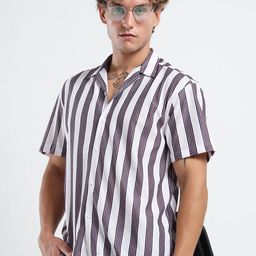 THE BEETEL HOUSE Striped Cuban Collar Casual Shirt-picture-39