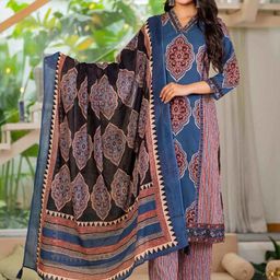 Pistaa Women Ethnic Motifs Printed Cotton Kurta with Trousers & Dupatta-picture-4