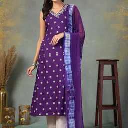 Stylum Women Floral Printed Mirror Work Lace Frills Bows and Ruffles Kurta-image-62
