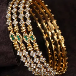 SGA FASHION Set Of 4 Gold-Plated American Diamond Stones Studded Bangles-4