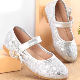 Cute Walk by Babyhug Ballerinas With Velcro Closure & Bow Applique - Silver-image-88