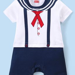 Babyhug 100% Cotton Half Sleeves Romper With Bow Print - Navy Blue-image-56