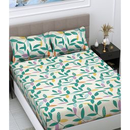 FABINALIV Multicolor Floral 300 TC Cotton Blend King Size Double Bedsheet with 2 Pillow Covers-picture-9