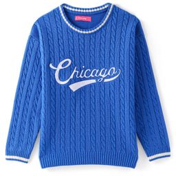 Honeyhap Premium Knitted Full Sleeves Pullover Sweater with Cable Knit Design & Text Embroidery - Blue-image-90
