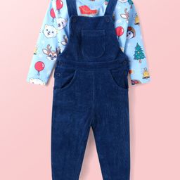 Babyhug Single Jersey Knit Full Sleeves Animal Printed T-Shirt & Dungaree - Navy Blue-image-20