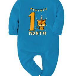Zeezeezoo 100% Cotton Full Sleeves Birthday 1st Month Animal Printed Romper - Blue-image-33