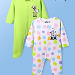 Babyoye Disney Interlock Knit Full Sleeves Footed Sleep Suits With 101 Dalmatians Graphics Pack of 2- White & Green-image-62
