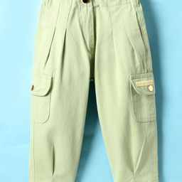 Little Kangaroos Cotton Knit Full Length Solid Colour Trouser with Cargo Pockets - Light Green-picture-36