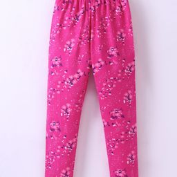 Simply Cotton Lycra Knit Full Length Floral Printed Leggings - Dark Pink-image-30