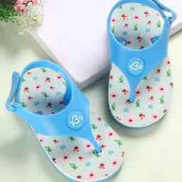 Babyoye Velcro Closer Flip Flops with Backstrap & Floral Print - Light Blue-picture-17