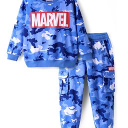 Pine Kids Marvel Terry Knit Full Sleeve T-Shirt &Lounge Pant Set With Marvel Graphic And Cargo Pockets - Blue-image-26