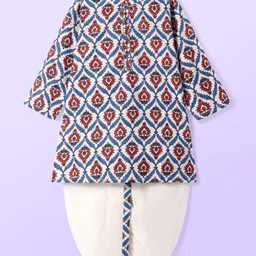 Babyhug Cotton Woven Full Sleeves Kurta Dhoti Set With Floral Print & Embroidery - White-picture-17