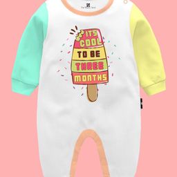 The Peppy Tend Monthly Birthday Theme 100% Cotton Full Sleeves Its Cool To Be Three Months Text Printed Colour Blocked Romper - Multi Colour-image-37