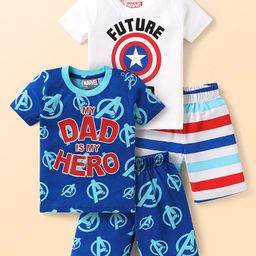Babyhug Marvel Single Jersey Knit Half Sleeves Shorts Night Suits with Avengers Graphics Pack of 2 - Navy Blue & White-image-15
