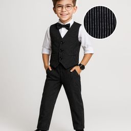 Mark & Mia Cotton Woven Full Sleeves Striped 3 Piece Party Suit With Bow - Black & White-image-95