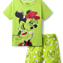 HoneyHap Disney Single Jersey Knit Half Sleeves Shorts Night Suit with Minnie Mouse Graphics - Limegreen-image-96