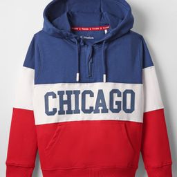Pine Kids Cotton Knit Full Sleeves Cut & Sew Designed Hooded Sweatshirt with Text Print & Kangaroo Pockets - Red Blue & White-picture-22