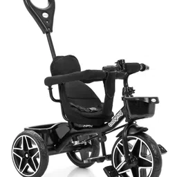 Babyhug Plug & Play Tricycle with Parental Push Handle & Cushion Seat - Black| High Backrest| Non-slip Pedals| Removable Safety Bar| Foldable Footrest| Puncture Proof Wheels-image-89
