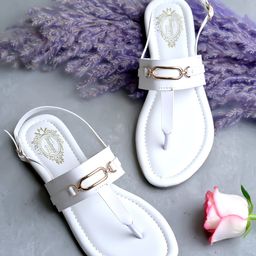 Shoetopia Metal Applique Detailed Buckle Closure Sandals - White-image-62