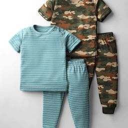 Kidi Wav Pack Of 2 Half Sleeves Striped & Camouflage Printed Coordinating Tees & Joggers Set - Multi Colour-image-25