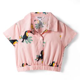 Under Fourteen Only Half Sleeves Birds Printed Shirt Style Crop Top - Peach-image-67