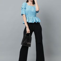 Stylecast X Kotty Women Printed Crepe Puff Sleeves Square Neck Top-image-60
