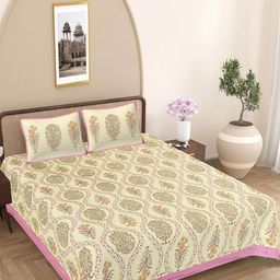 FrionKandy Living Pink & Yellow Floral 180 TC King Bedsheet with 2 Pillow Covers-image-58