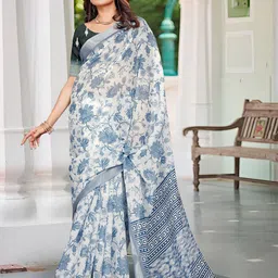 Mitera Floral Pure Cotton Saree-image-45