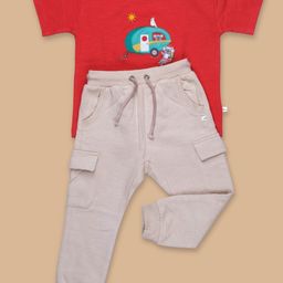 Ohmybebe Boys Printed Organic Cotton T-Shirt With Jogger-38