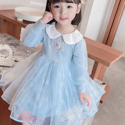 YK Girls Frozen Self Design Peter Pan Collar Fit & Flare Dress-image-93