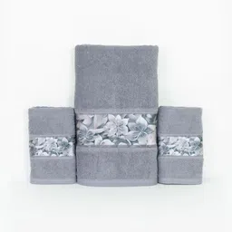 Myntra Elegant Homes Grey & Off White 3 Piece Printed Cotton 450 GSM Towel Set-image-10