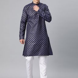 Luxrio Men Ethnic Motifs Printed Mandarin Collar Regular Kurta with Pyjamas-picture-10