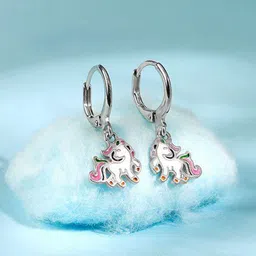 GIVA 925 Silver Rhodium-Plated Circular Unicorn Hoop Earrings-image-52