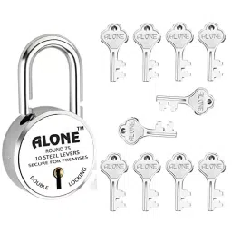 ALONE LOCKS 75 mm Steel Chrome 10 Keys Double Locking Padlock-14
