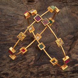 Kushal's Fashion Jewellery Set Of 2 Gold-Plated Stones-Studded Antique Bangles-16
