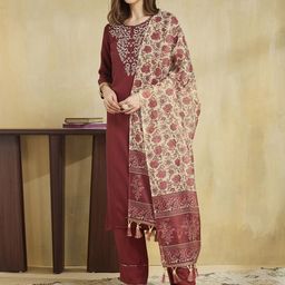 SANISA Women Ethnic Motifs Embroidered Regular Kurta with Trousers & Dupatta-image-79