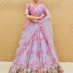 KUNDAN FAB Floral Printed Semi-Stitched Lehenga With Unstitched Blouse & Dupatta image 3