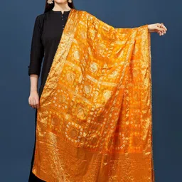 A R SILK DUPATTA HUB Bandhani Gharchola Printed Zari Silk Dupatta-picture-42